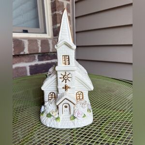 Vintage Porcelain Church Music And Trinket Box Working Condition 10.75” Tall